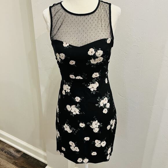 Express Dress Womens Size 0 Floral Black Sheer Chic Classy - Picture 1 of 6